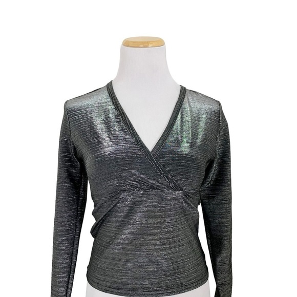 Vintage Moda International 90s Y2k Metallic Silver Lurex long sleeve top - Picture 3 of 15